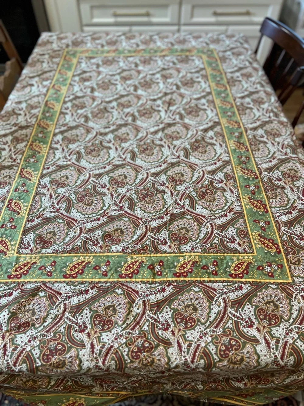 Williams Sonoma Provence Tablecloth Brown Green French Paisley  Autumn 70x90
